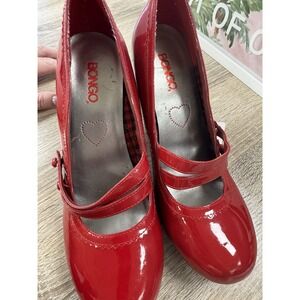 VTG BNWT Y2K SZ 9.5 Bongo Heel Bright Red Paten Leather Great Costume Shoes SB15